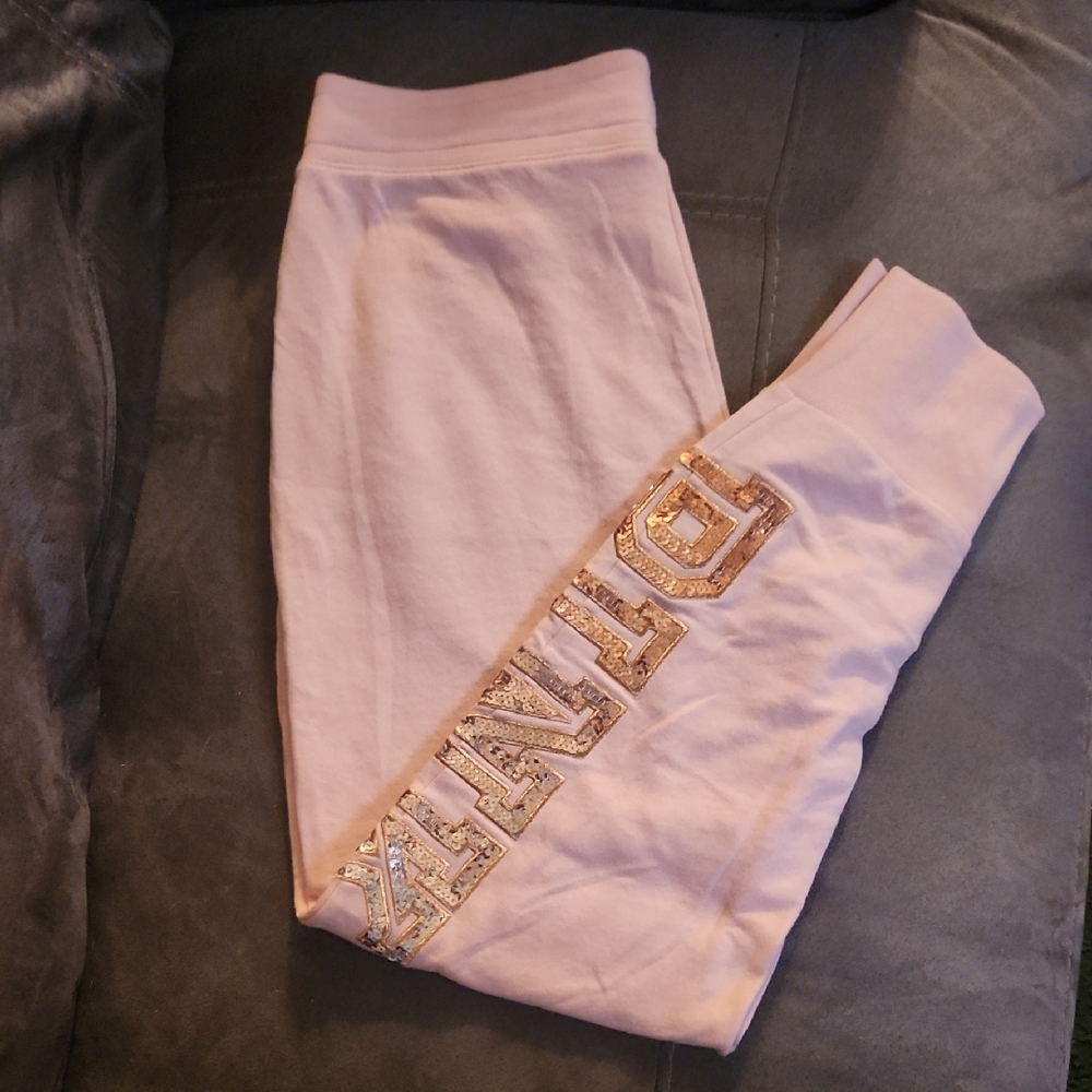 Junior's Light Pink Sequin Logo Sweatpants